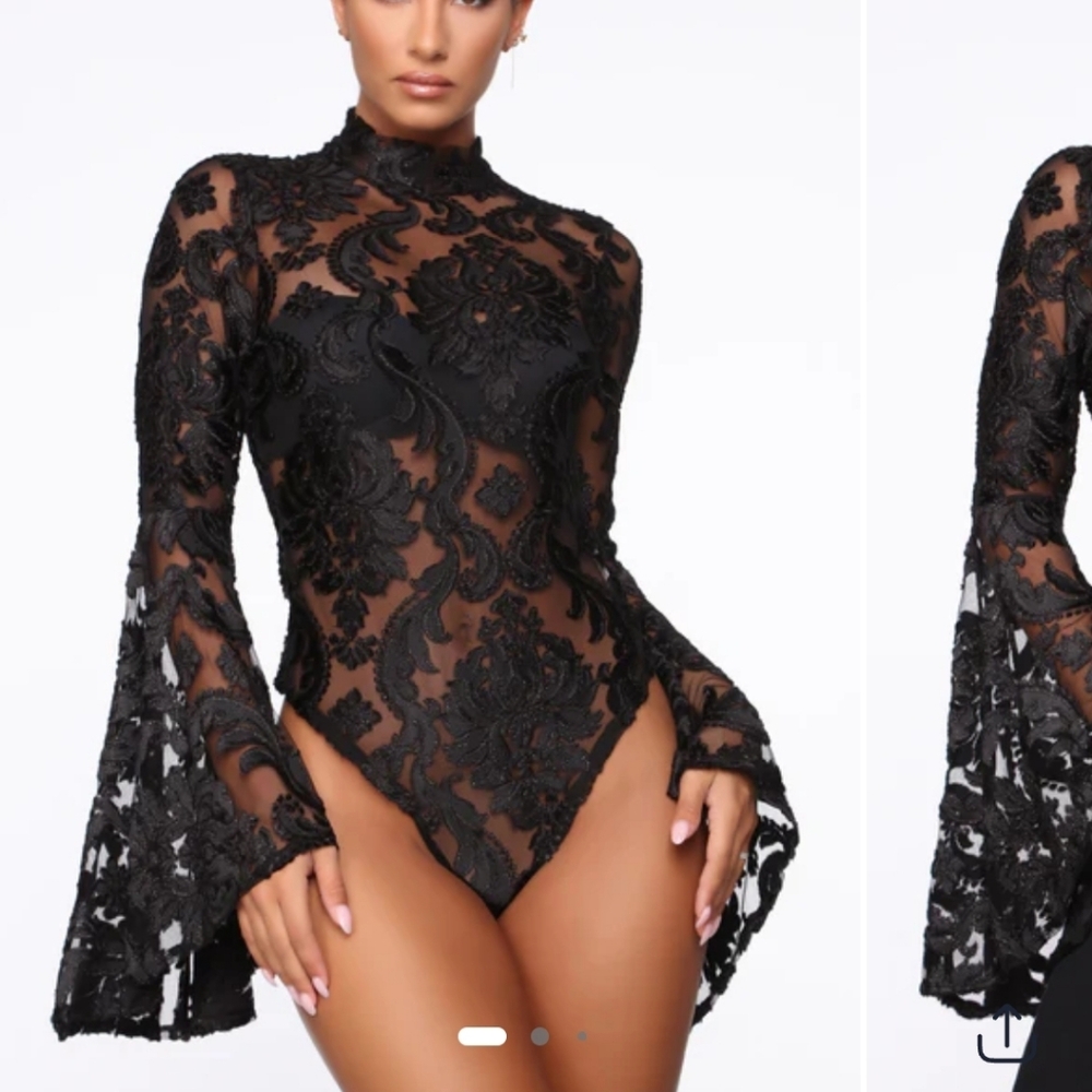 Fashion Nova Black Lace Bodysuit
